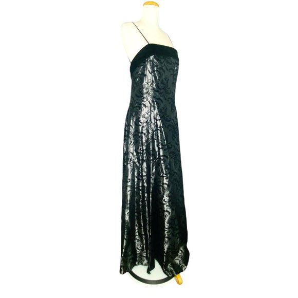 Vintage Gown Glamorous c1980s Dave & Johnny Formal Silver Black Velvet Jacquard - Picture 4 of 12